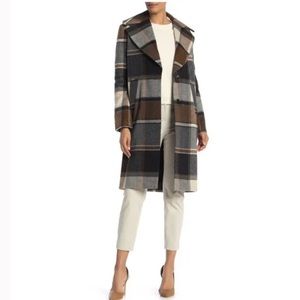 KENSIE Plaid Notch Lapel Oversize Coat